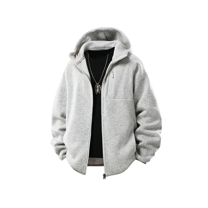 Herren Oversize Kapuzen‑Fleecejacke mit melierter Struktur, durchgehendem Reißverschluss und vertikaler Brusttasche Drune
