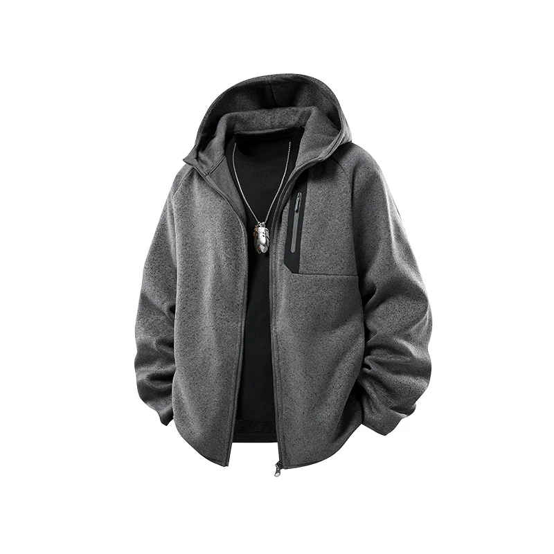 Herren Oversize Kapuzen‑Fleecejacke mit melierter Struktur, durchgehendem Reißverschluss und vertikaler Brusttasche Drune