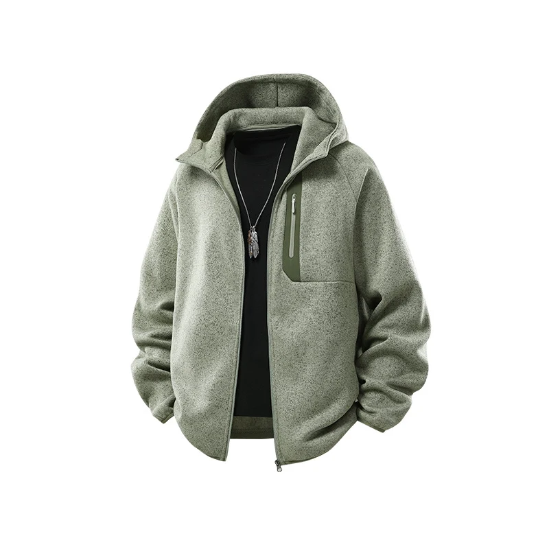 Herren Oversize Kapuzen‑Fleecejacke mit melierter Struktur, durchgehendem Reißverschluss und vertikaler Brusttasche Drune