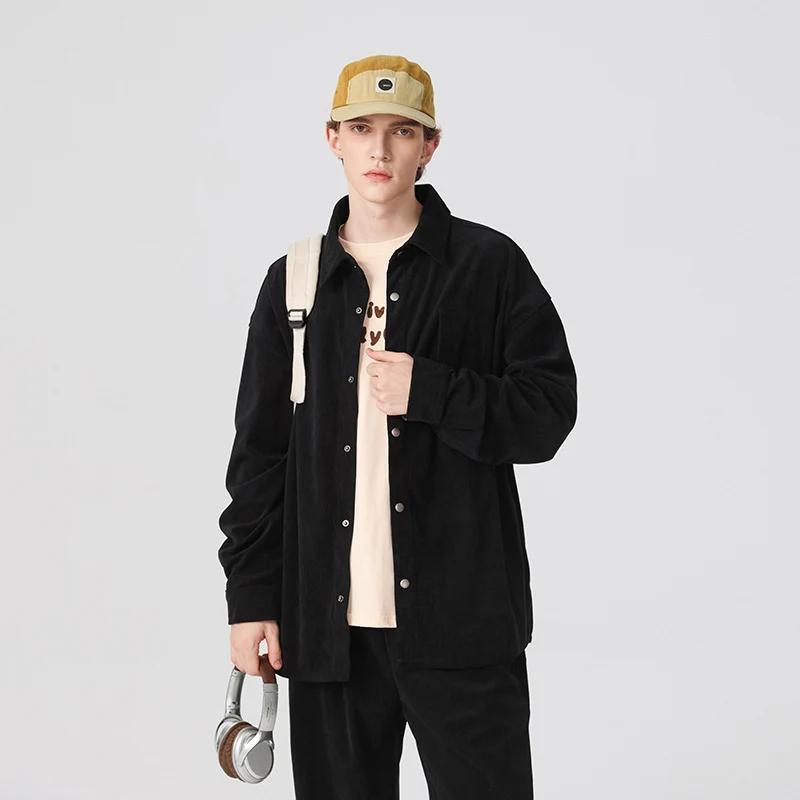 Herren Oversize-Cordhemdjacke mit Druckknöpfen und Brusttasche Drune