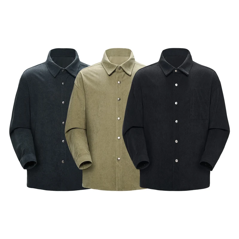Herren Oversize-Cordhemdjacke mit Druckknöpfen und Brusttasche Drune
