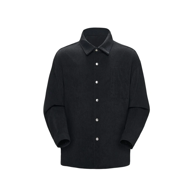 Herren Oversize-Cordhemdjacke mit Druckknöpfen und Brusttasche Drune
