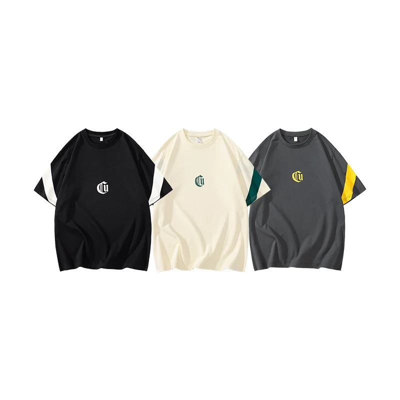 Herren Oversize-Baumwoll-T-Shirt mit Kontrastärmeln und Gothic-Logo Drune