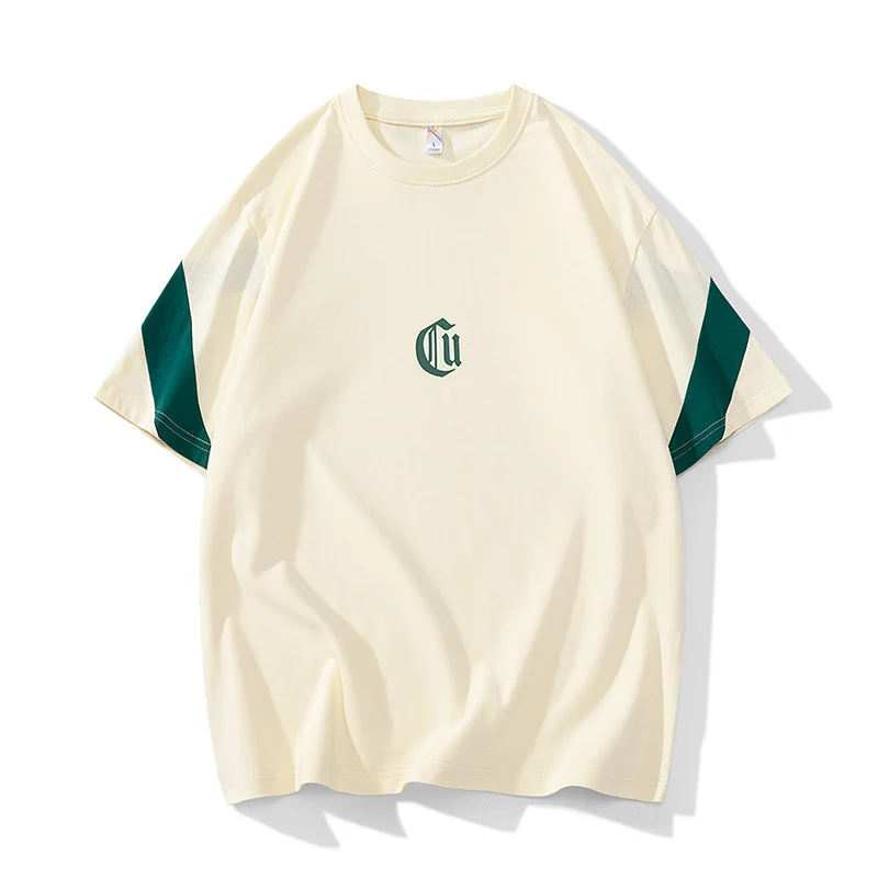 Herren Oversize-Baumwoll-T-Shirt mit Kontrastärmeln und Gothic-Logo Drune