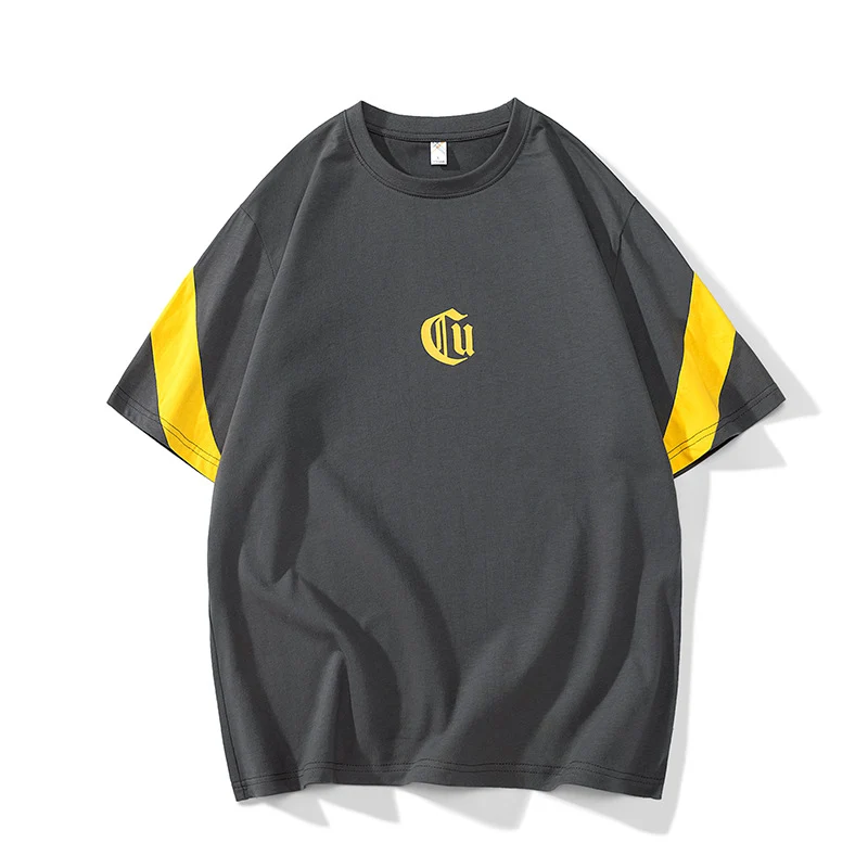 Herren Oversize-Baumwoll-T-Shirt mit Kontrastärmeln und Gothic-Logo Drune