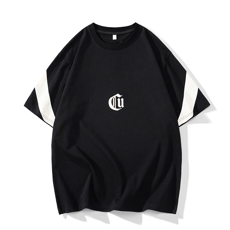 Herren Oversize-Baumwoll-T-Shirt mit Kontrastärmeln und Gothic-Logo Drune