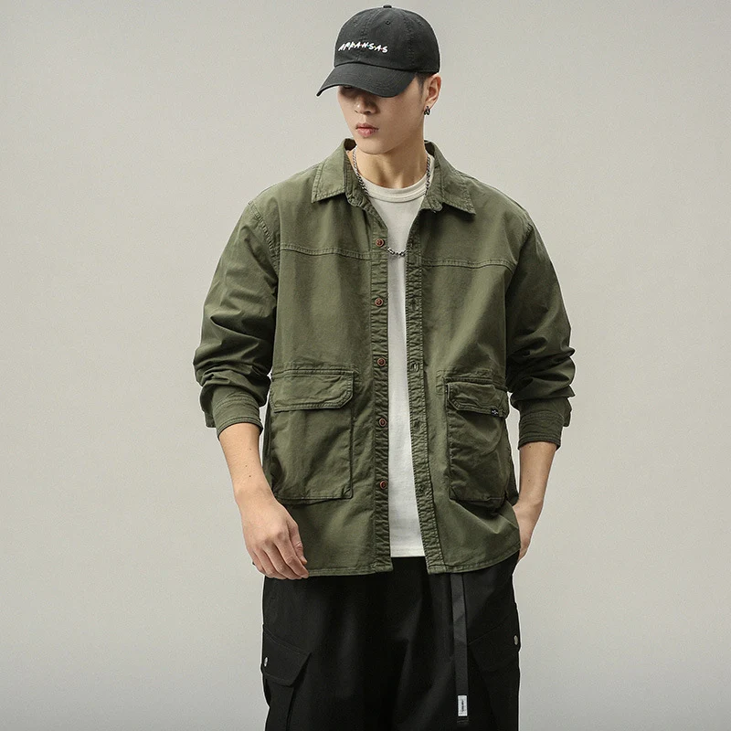 Herren Overshirt‑Fieldjacke im Utility‑Canvas mit großen Klapptaschen und Hemdkragen Drune