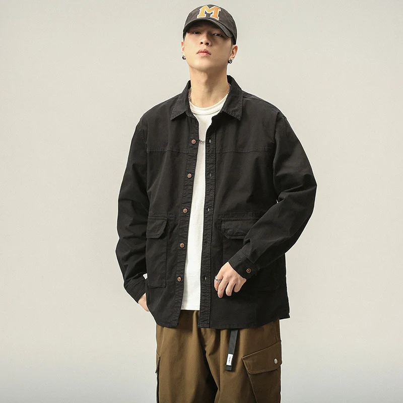 Herren Overshirt‑Fieldjacke im Utility‑Canvas mit großen Klapptaschen und Hemdkragen Drune
