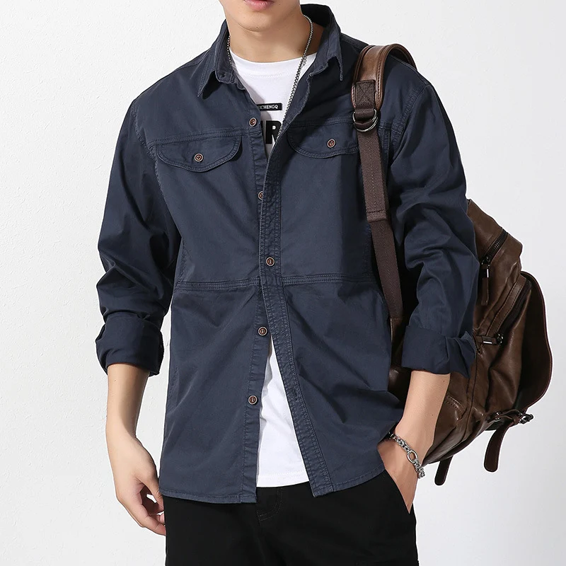 Herren Overshirt aus Baumwoll-Twill mit Brustklappen und entspanntem Regular-Fit Drune