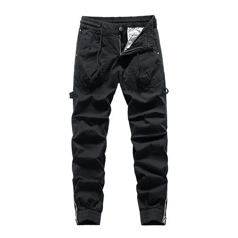 Herren Outdoor-Arbeitshose im Joggerstil mit elastischem Komfortbund, aufgesetzten Rundtaschen und Knöchelreißverschluss Drune