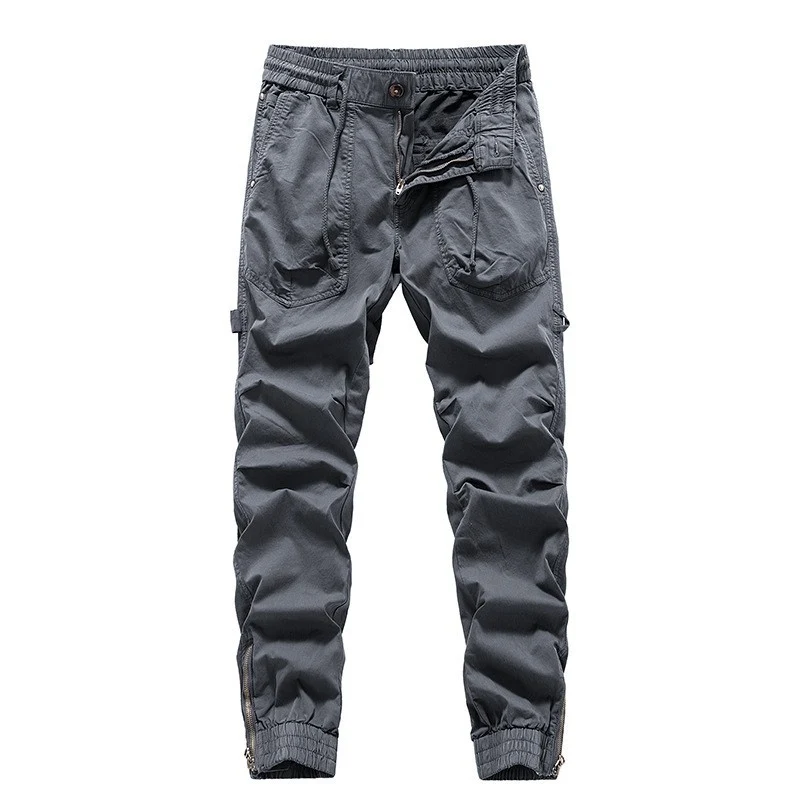 Herren Outdoor-Arbeitshose im Joggerstil mit elastischem Komfortbund, aufgesetzten Rundtaschen und Knöchelreißverschluss Drune