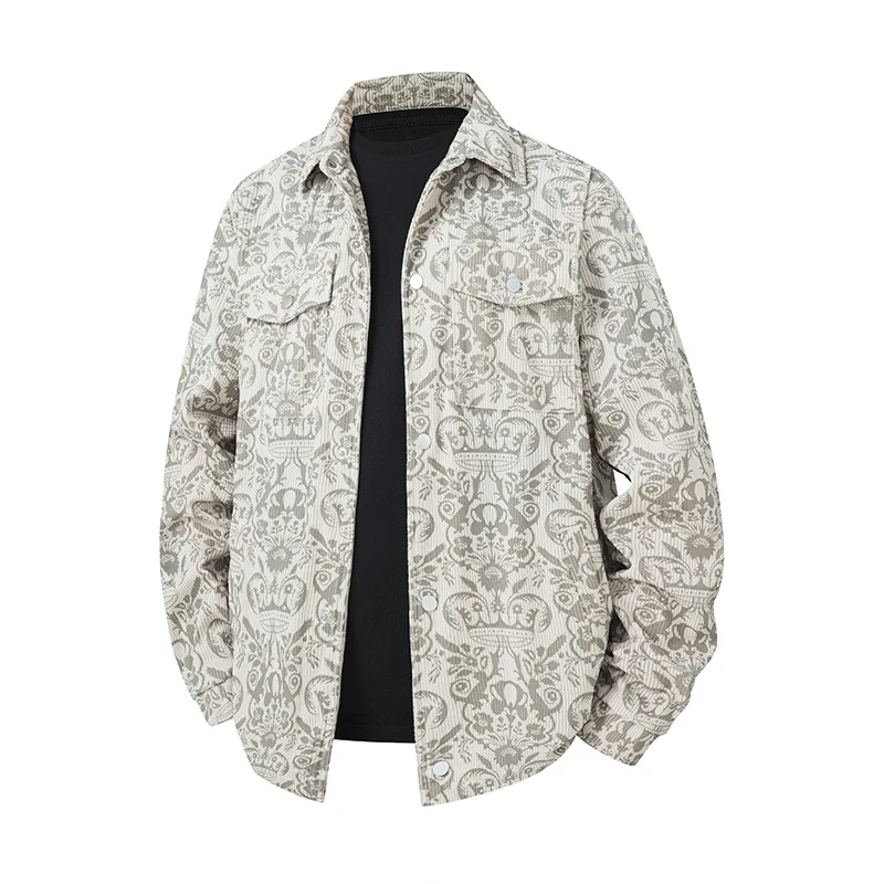 Herren Ornamentales Overshirt im Jacquard‑Look mit Pattentaschen und relaxed Fit Drune