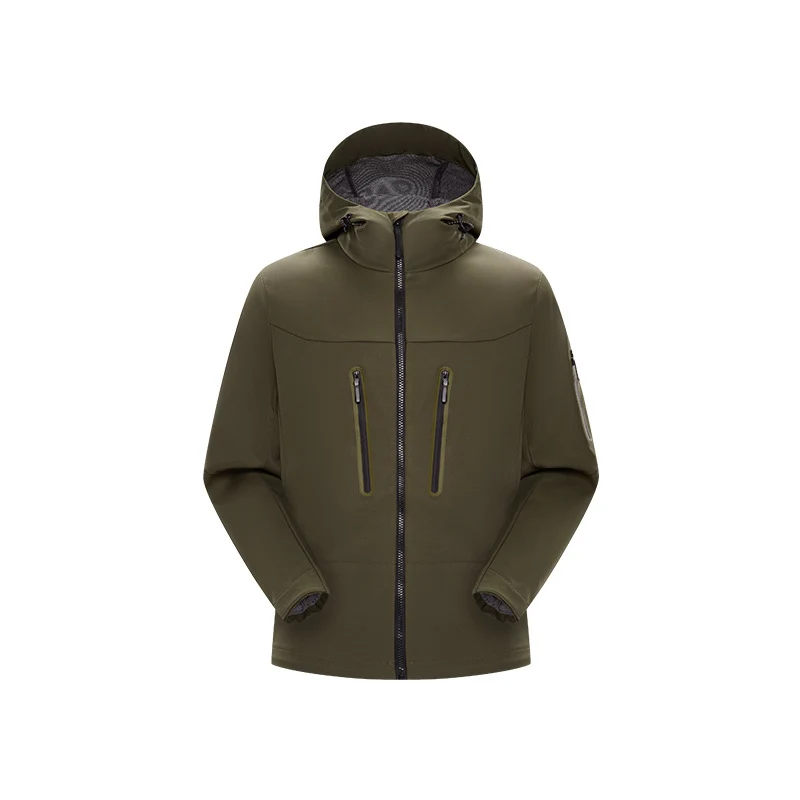 Herren Multifunktions-Softshelljacke mit ergonomischem Wetterschutz, verstellbarer Kapuze und senkrechten Reißverschlusstaschen Drune