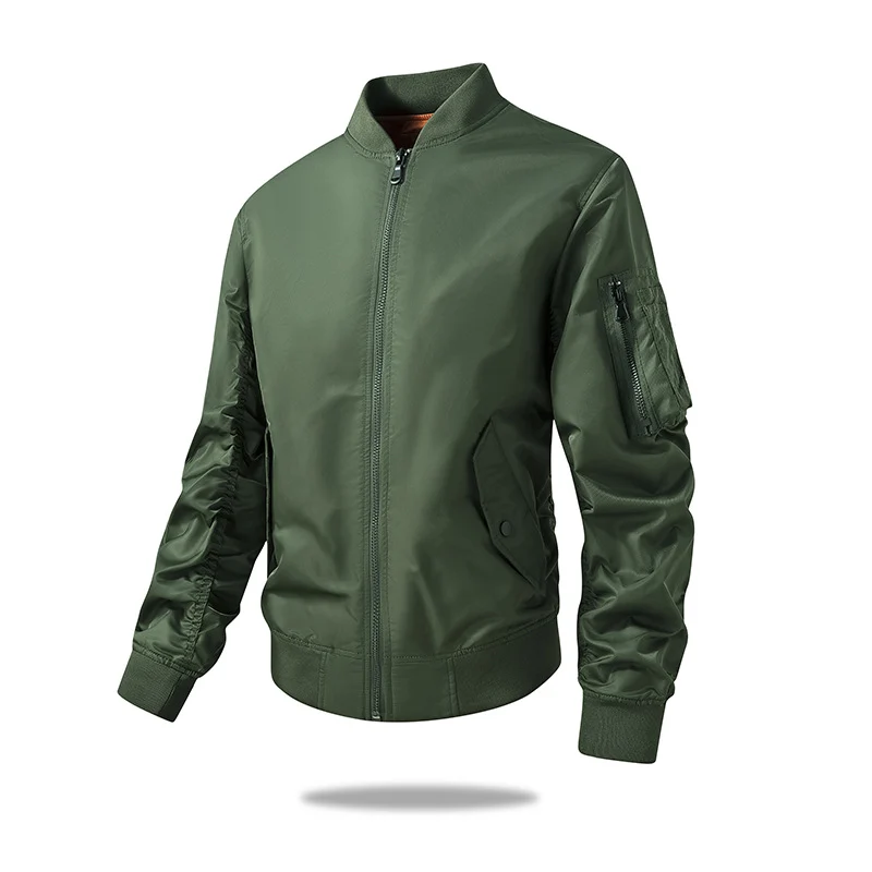 Herren Multifunktionale Nylon-Bomberjacke mit verdecktem Reißverschluss und Ärmeltasche Drune