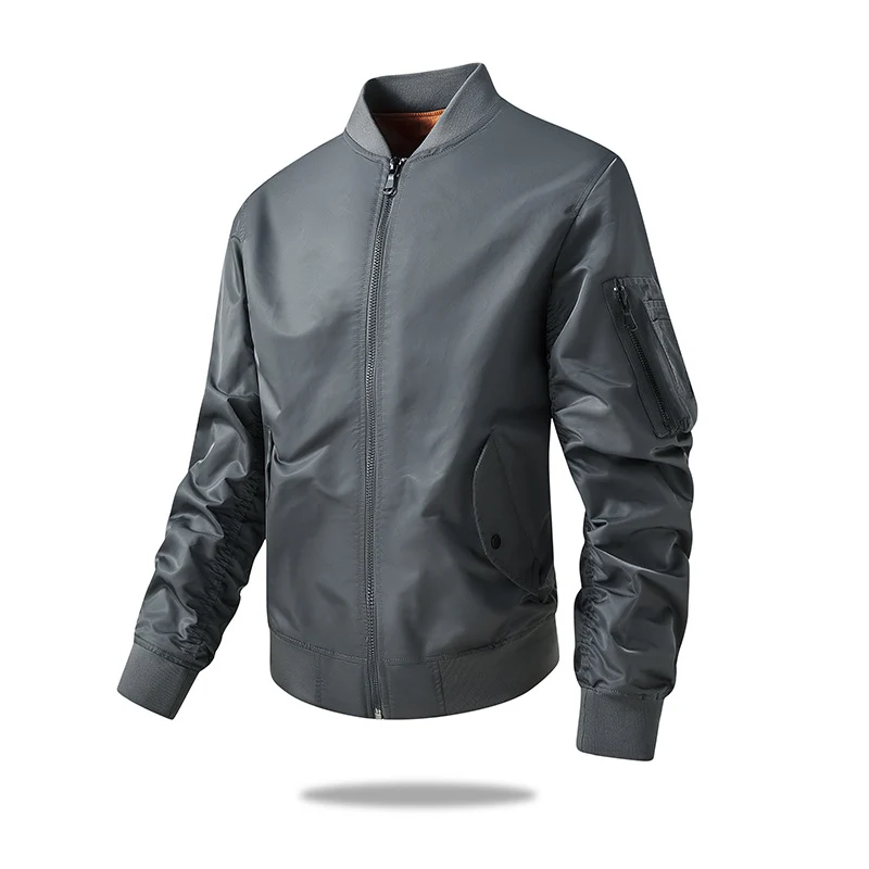 Herren Multifunktionale Nylon-Bomberjacke mit verdecktem Reißverschluss und Ärmeltasche Drune