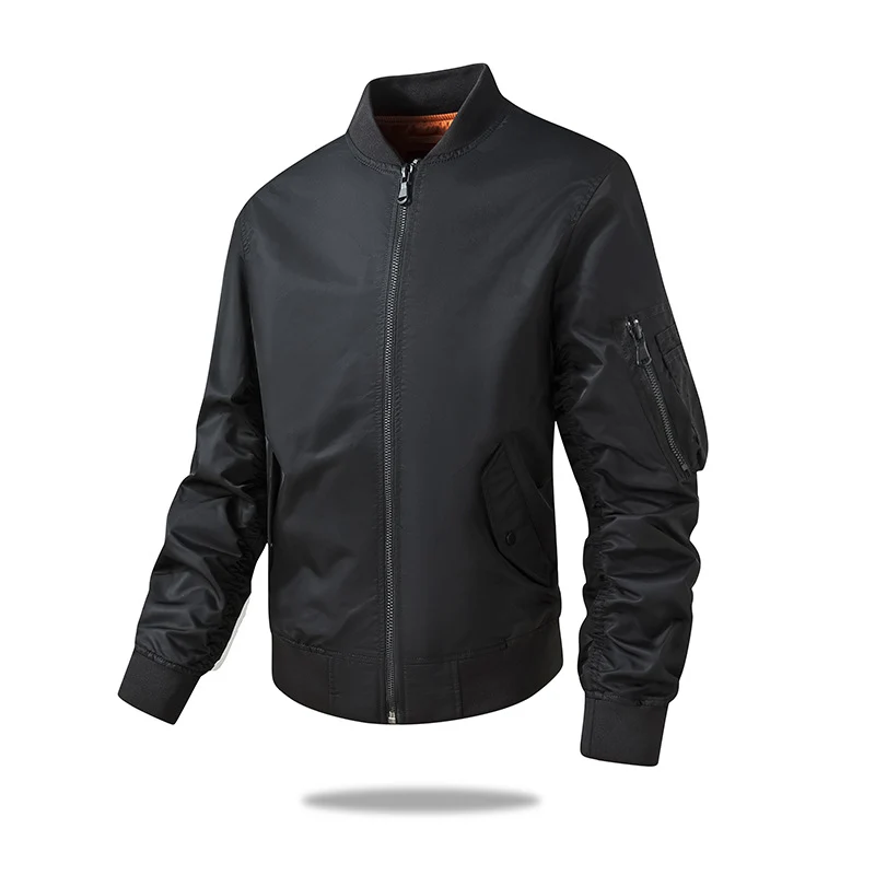 Herren Multifunktionale Nylon-Bomberjacke mit verdecktem Reißverschluss und Ärmeltasche Drune