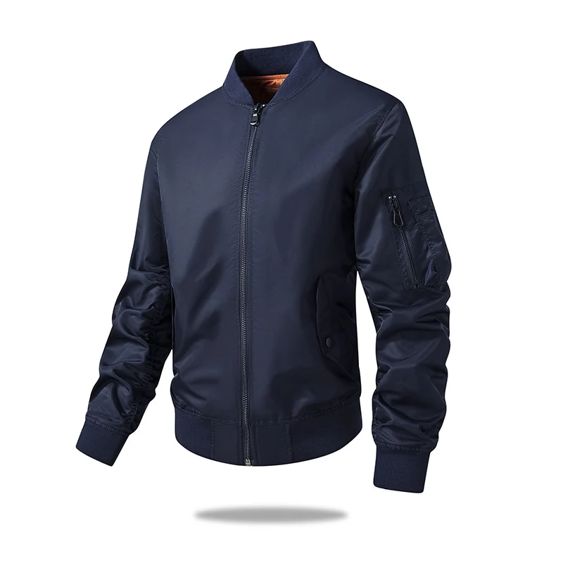 Herren Multifunktionale Nylon-Bomberjacke mit verdecktem Reißverschluss und Ärmeltasche Drune