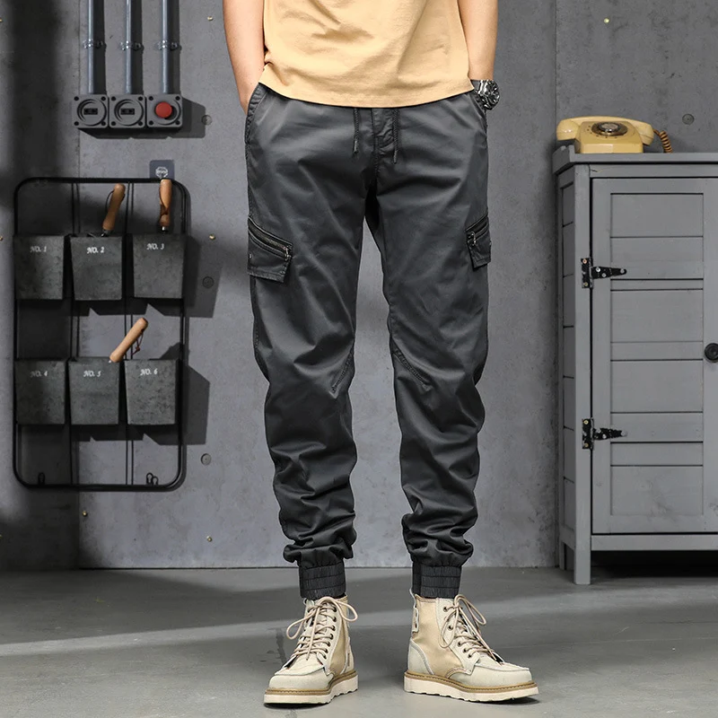 Herren Multifunktionale Cargo-Jogginghose mit Tunnelzugbund, Reißverschluss-Taschen und geripptem Knöchelbündchen Drune