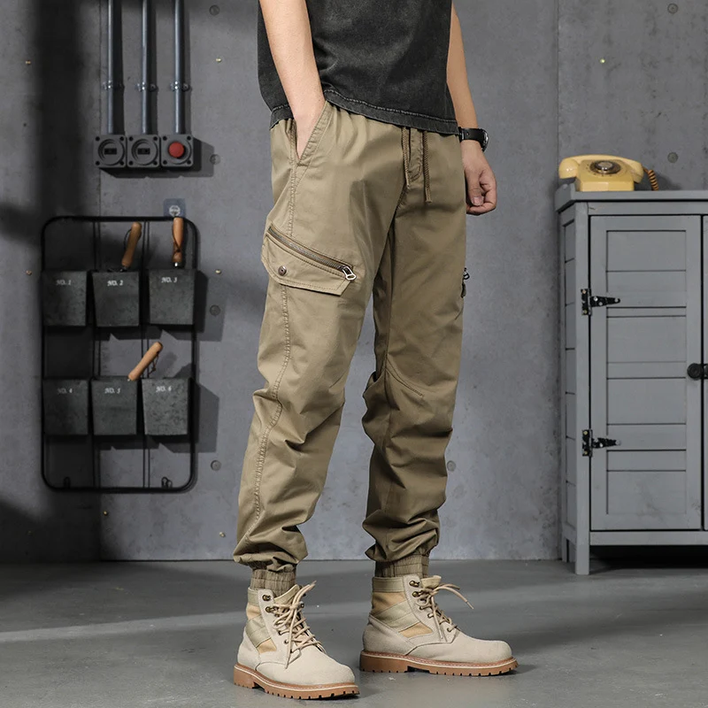 Herren Multifunktionale Cargo-Jogginghose mit Tunnelzugbund, Reißverschluss-Taschen und geripptem Knöchelbündchen Drune