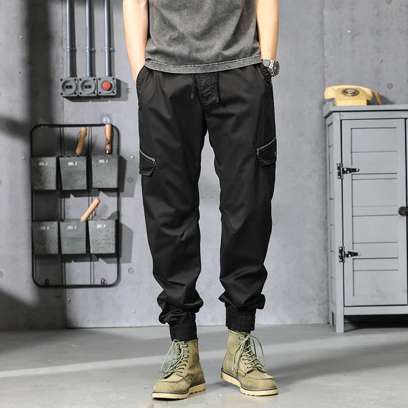 Herren Multifunktionale Cargo-Jogginghose mit Tunnelzugbund, Reißverschluss-Taschen und geripptem Knöchelbündchen Drune