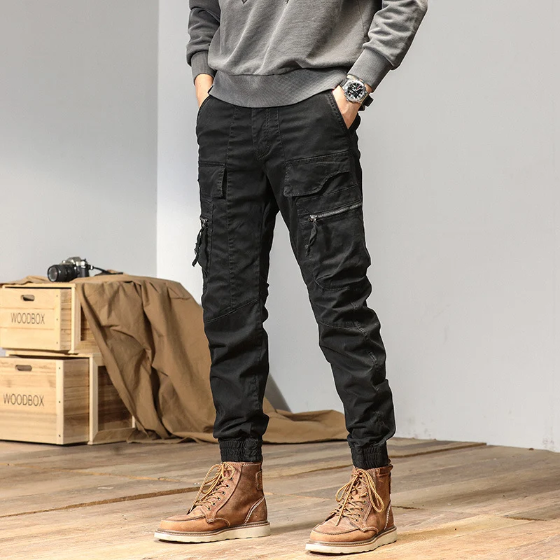 Herren Multifunktionale Cargo-Jogginghose im Tactical-Canvas-Stil mit Knie‑Paneelen, Reißverschluss‑ und Klappentaschen Drune