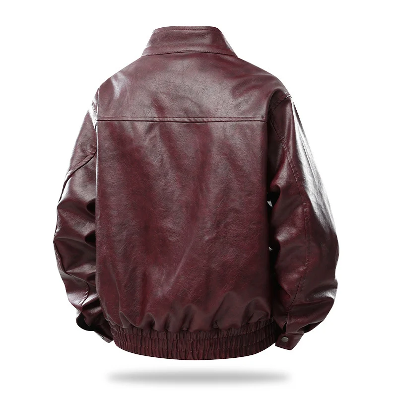 Herren Modern geschnittene Kunstleder-Fliegerjacke mit Stehkragen, Reißverschluss und elastischem Saum Drune