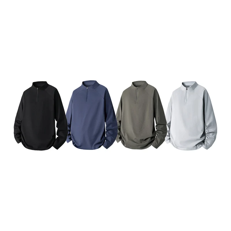 Herren Minimalistisches Halbzip-Sweatshirt mit technischem Jersey und verlängertem Saum Drune