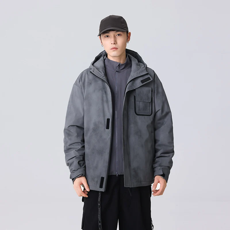 Herren Minimalistische technische Shell-Jacke mit Kapuze und Utility-Brusttasche Drune