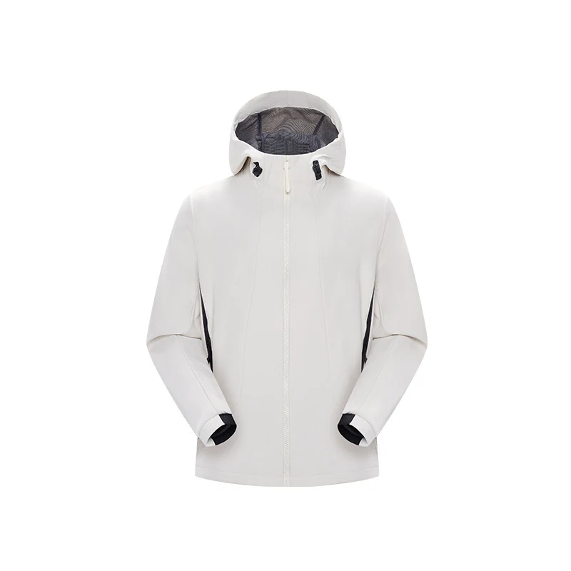 Herren Minimalistische Softshell‑Regenjacke mit verdecktem Reißverschluss, integrierter Kapuze und atmungsaktivem Meshfutter Drune