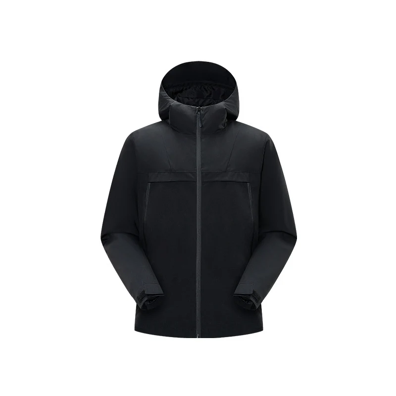 Herren Minimalistische Hybrid‑Regenjacke mit verstaubarer Kapuze und atmungsaktiver Membran Drune