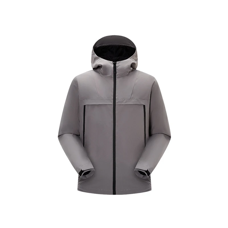 Herren Minimalistische Hybrid‑Regenjacke mit verstaubarer Kapuze und atmungsaktiver Membran Drune