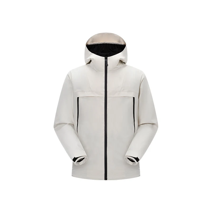 Herren Minimalistische Hybrid‑Regenjacke mit verstaubarer Kapuze und atmungsaktiver Membran Drune