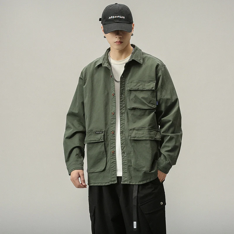 Herren Militärinspirierte Fieldjacke mit Mehrfach-Taschen und lockerem Schnitt Drune