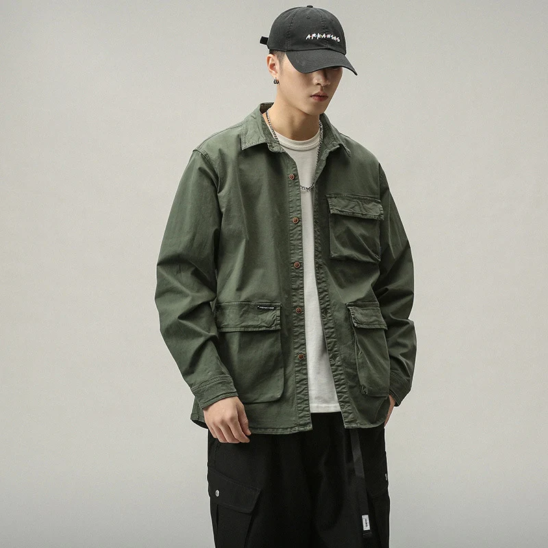 Herren Militärinspirierte Fieldjacke mit Mehrfach-Taschen und lockerem Schnitt Drune