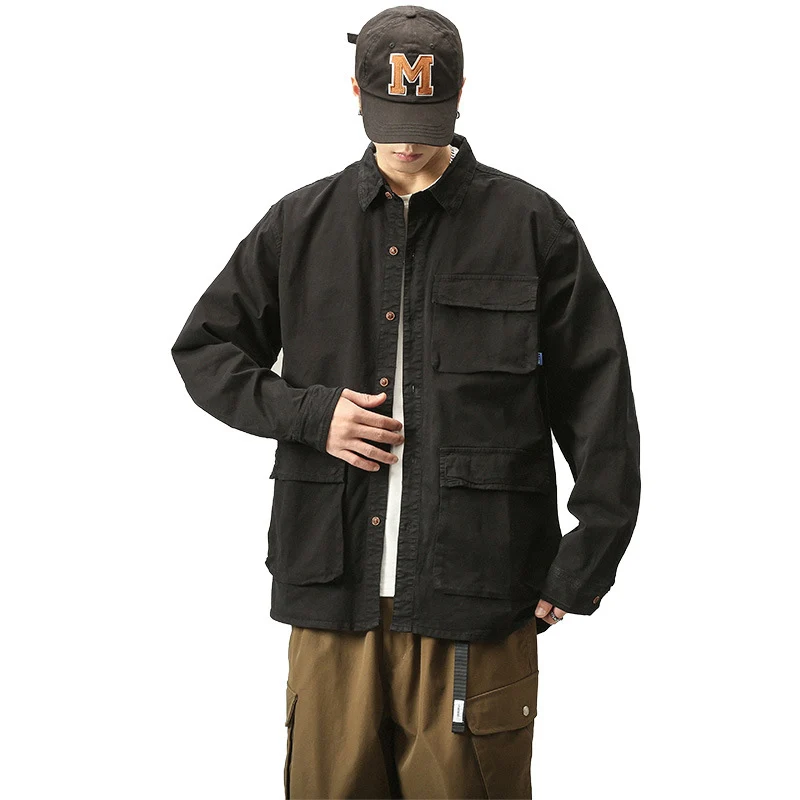 Herren Militärinspirierte Fieldjacke mit Mehrfach-Taschen und lockerem Schnitt Drune