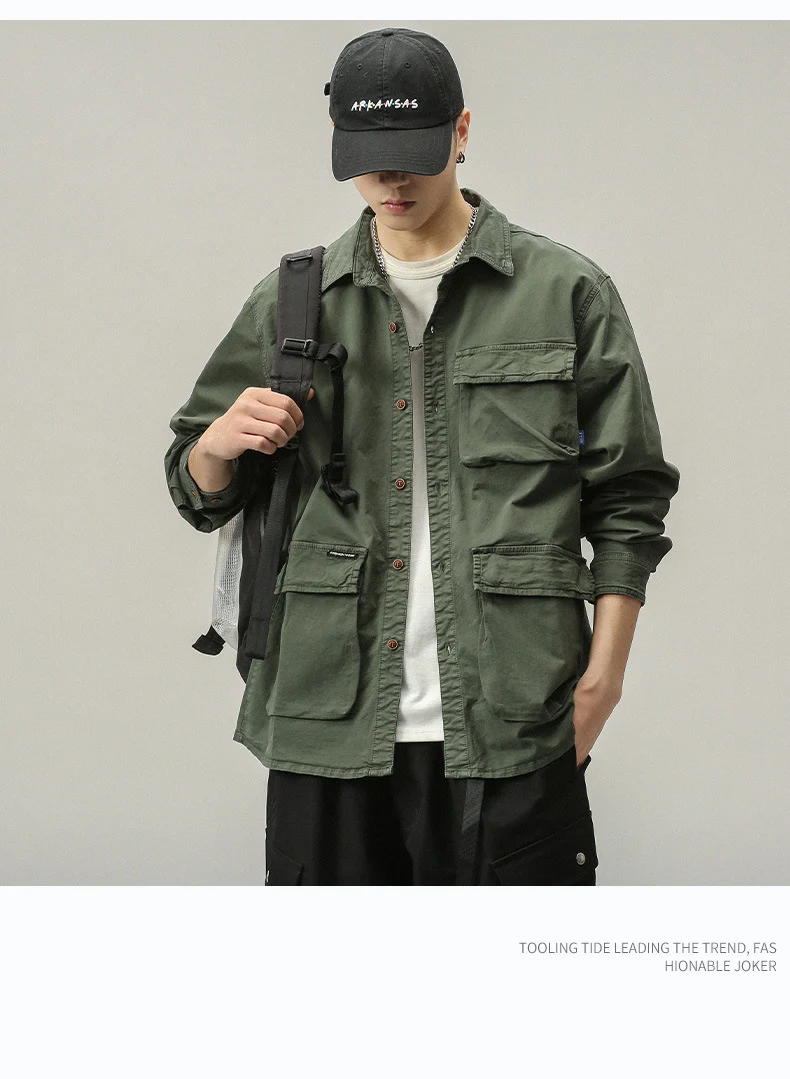 Herren Militärinspirierte Fieldjacke mit Mehrfach-Taschen und lockerem Schnitt Drune
