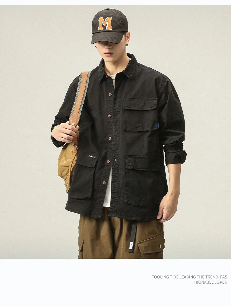 Herren Militärinspirierte Fieldjacke mit Mehrfach-Taschen und lockerem Schnitt Drune