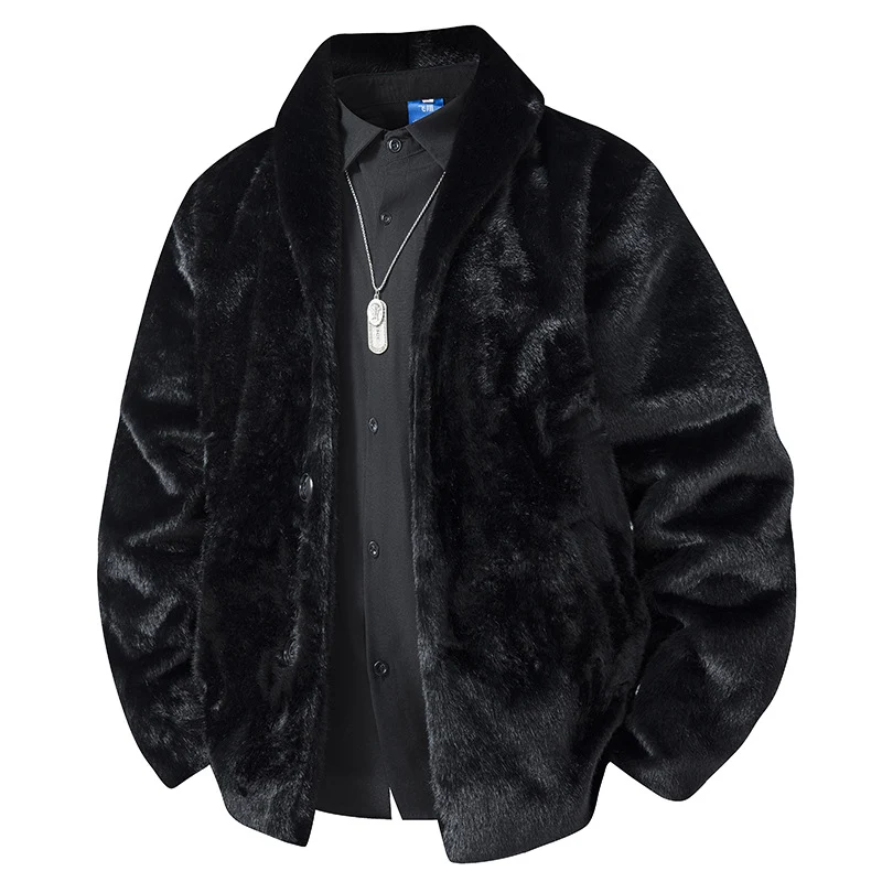 Herren Luxuriöse Kurzblazer‑Jacke aus Kunstfell mit Schalkragen Drune