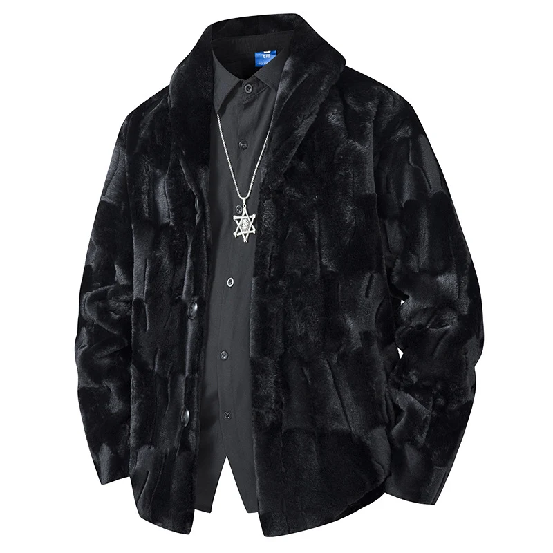 Herren Luxuriöse Kurzblazer‑Jacke aus Kunstfell mit Schalkragen Drune