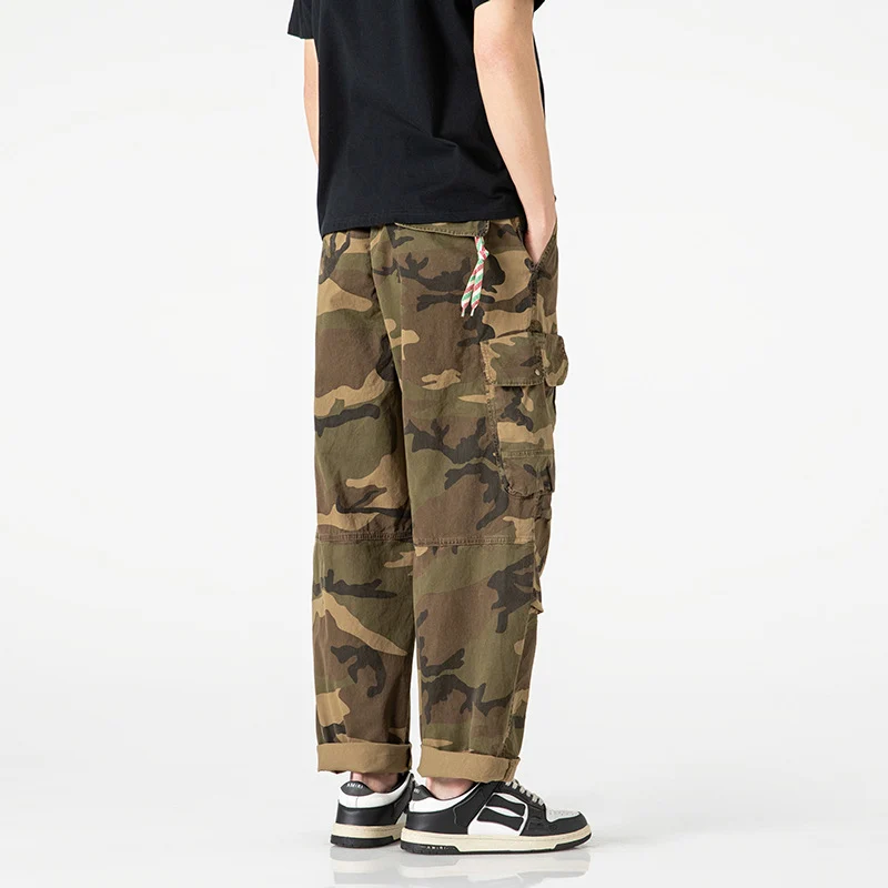 Herren Loose‑Fit Cargohose im Army‑Style mit elastischem Bund, Kordelzug und Multifunktions‑Taschen Drune