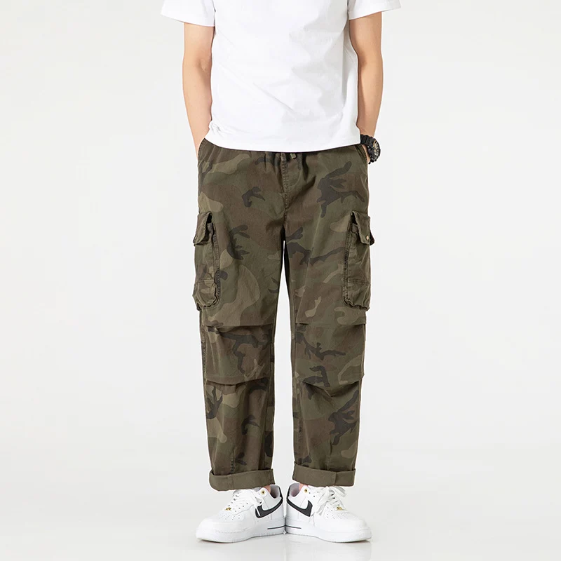 Herren Loose‑Fit Cargohose im Army‑Style mit elastischem Bund, Kordelzug und Multifunktions‑Taschen Drune
