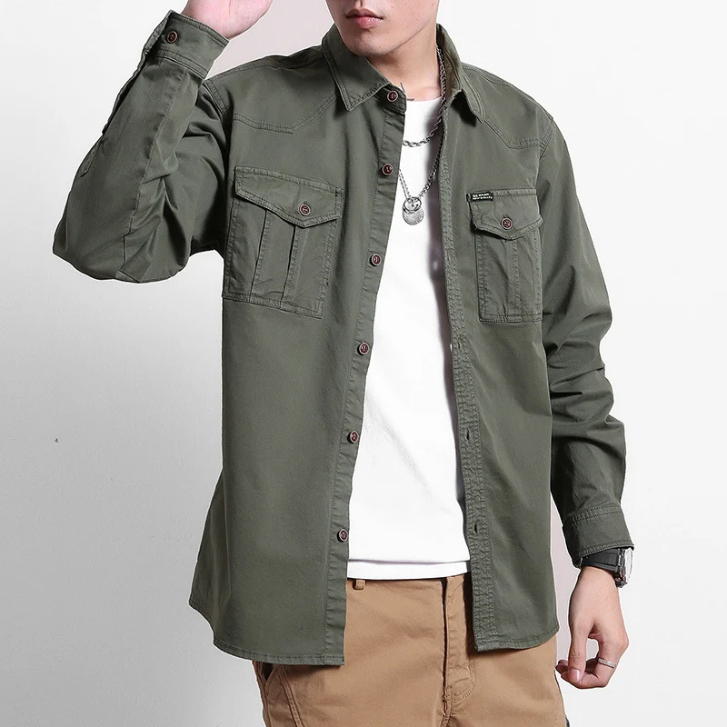 Herren Lockeres Utility-Hemd mit Pattentaschen und Workwear-Details Drune