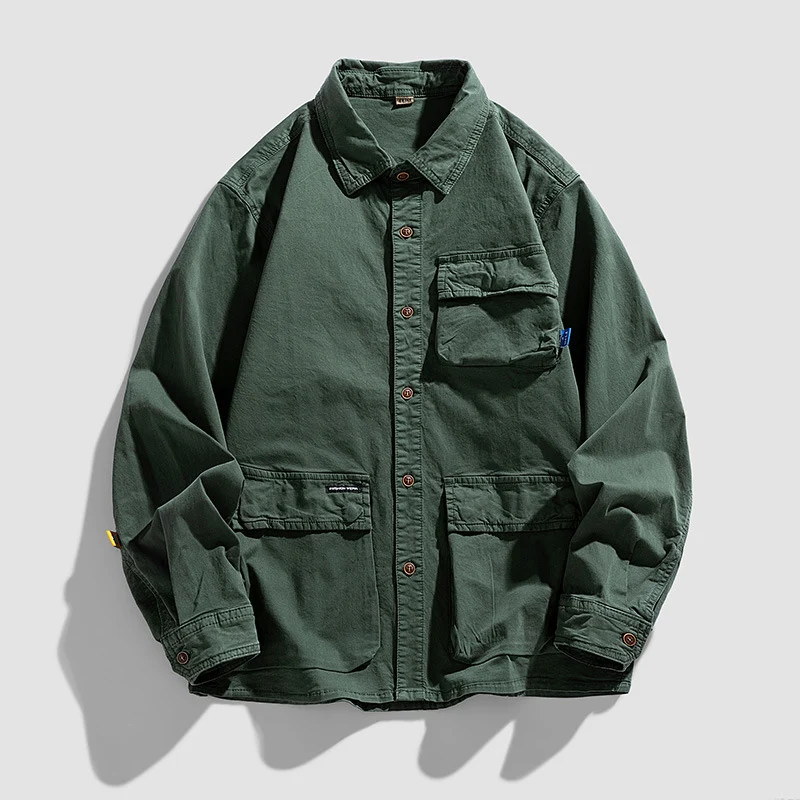 Herren Lockere Utility-Overshirt-Jacke mit Mehrfach‑Taschen aus robustem Baumwoll‑Twill Drune
