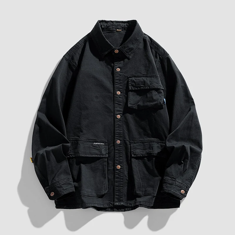 Herren Lockere Utility-Overshirt-Jacke mit Mehrfach‑Taschen aus robustem Baumwoll‑Twill Drune