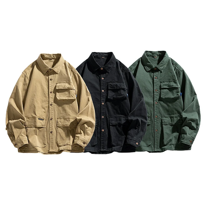 Herren Lockere Utility-Overshirt-Jacke mit Mehrfach‑Taschen aus robustem Baumwoll‑Twill Drune