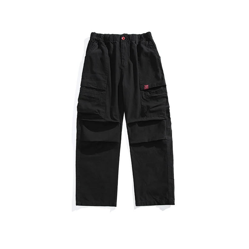 Herren Lockere Cargohose mit elastischem Bund, Multifunktionstaschen und geradem Bein Drune