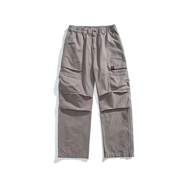 Herren Lockere Cargohose mit elastischem Bund, Multifunktionstaschen und geradem Bein Drune