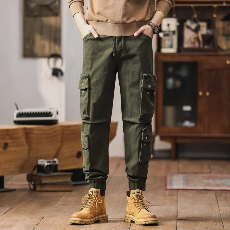 Herren lockere Cargo-Jogginghose mit Multifunktionstaschen, Kordelzug und elastischen Bündchen Drune