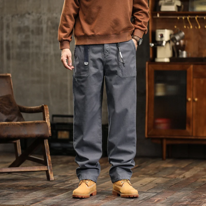 Herren Lockere Canvas-Cargohose mit Tunnelzugbund und aufgesetzten Fronttaschen Drune