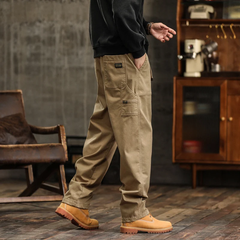 Herren Lockere Canvas-Cargohose mit Tunnelzugbund und aufgesetzten Fronttaschen Drune